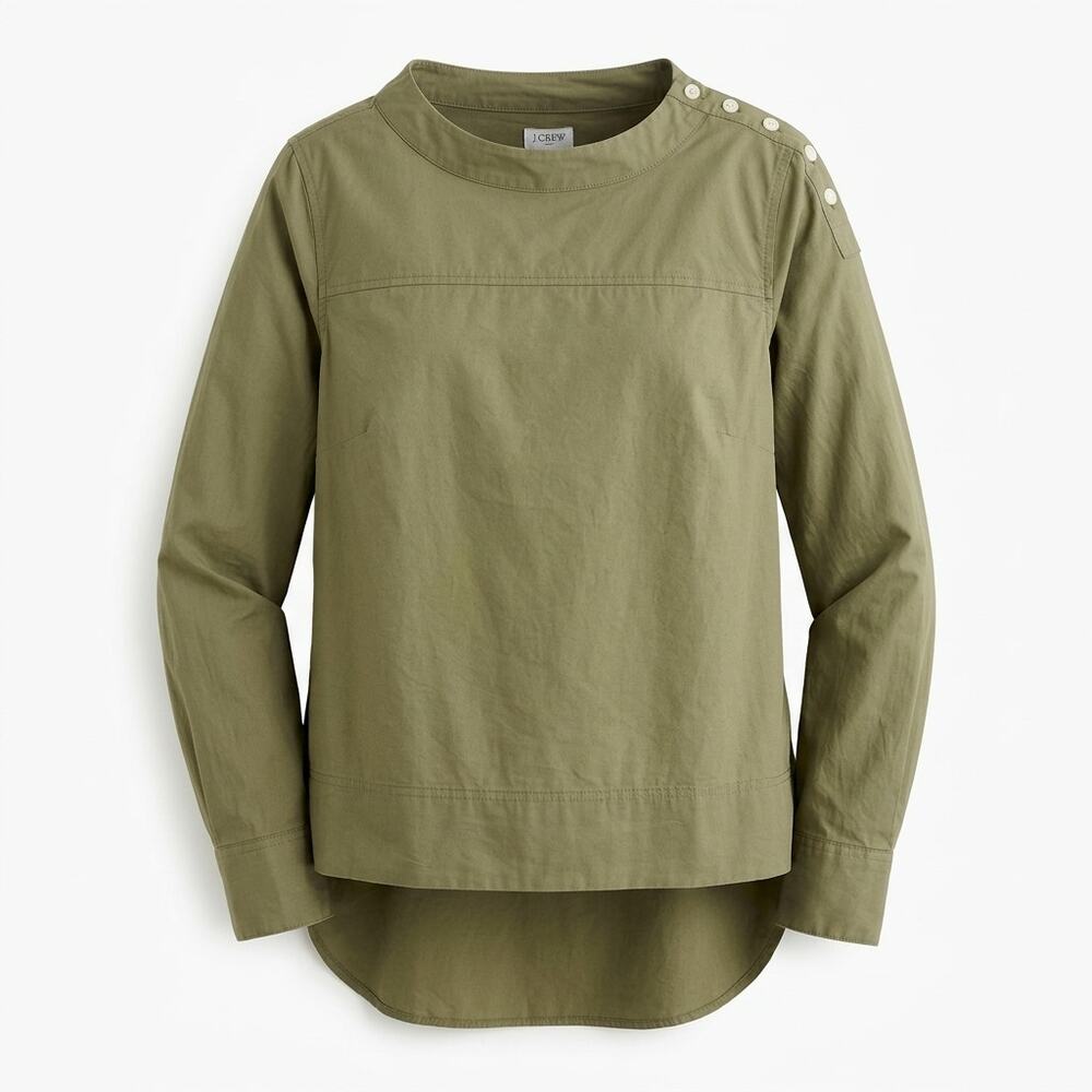J.Crew Olive Asymmetrical Boat Neck Lightweight Tunic Blouse Women Size 0